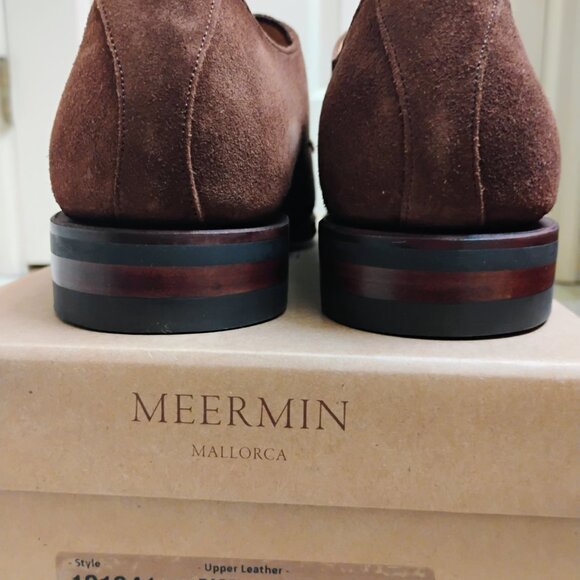 Meermin Men's Brown Rapello Suede Double Monk Strap Shoes Size 8.5 - Picture 3 of 10